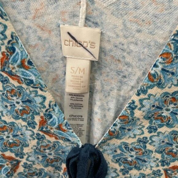 NWOT Chicos Wrap Shawl Blue White Brown Floral Size S M Excellent new condition - Picture 6 of 6